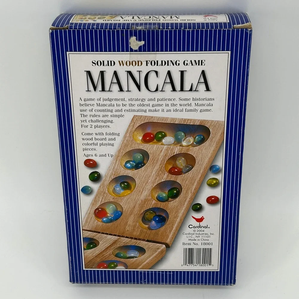 Cardinal Mancala Solid Wood Folding Board Game with‎ Glass Pieces Ages 6+ Family
